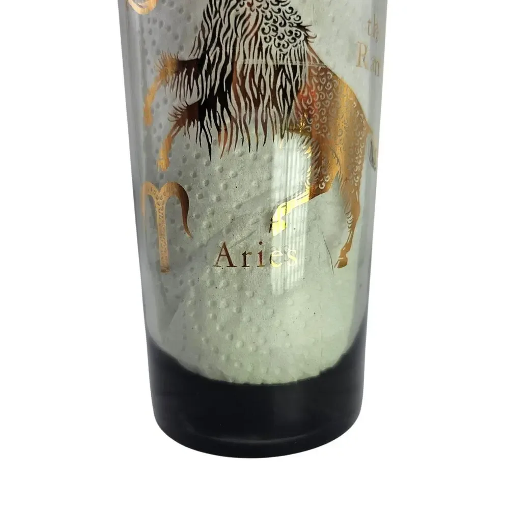 Vintage Federal Glass Aries Zodiac Highball Tumbler Smoked Grey Gold Ram MCM